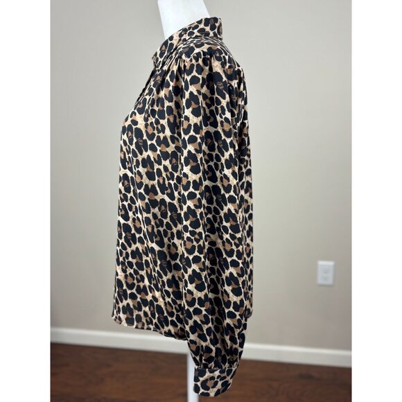 Ann Taylor Womens S Long Sleeve Chic Blouse Leopard Animal Print Black Brown - Picture 3 of 10